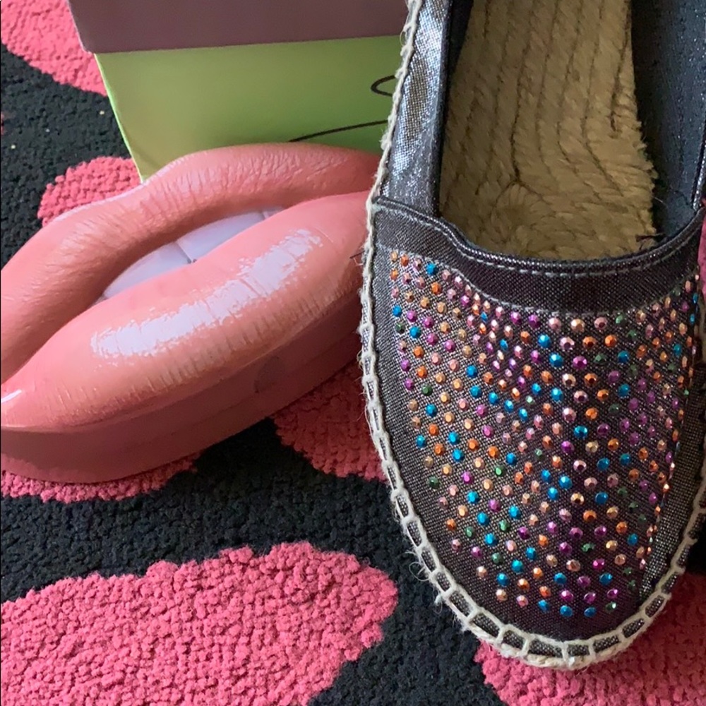 NIB Metallic Espadrilles with colorful studs